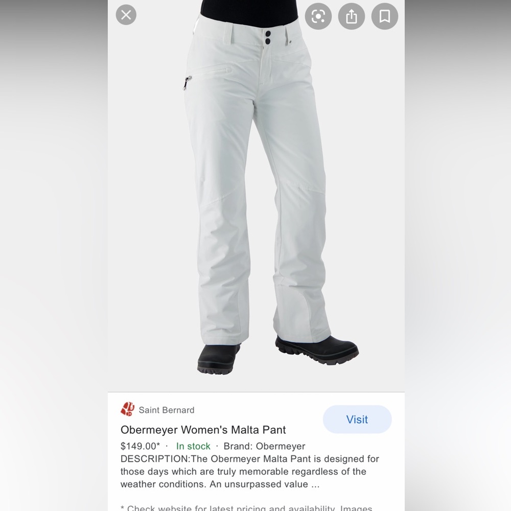 Obermeyer Women’s Malta Pants - White Snow Snowboard Ski pants